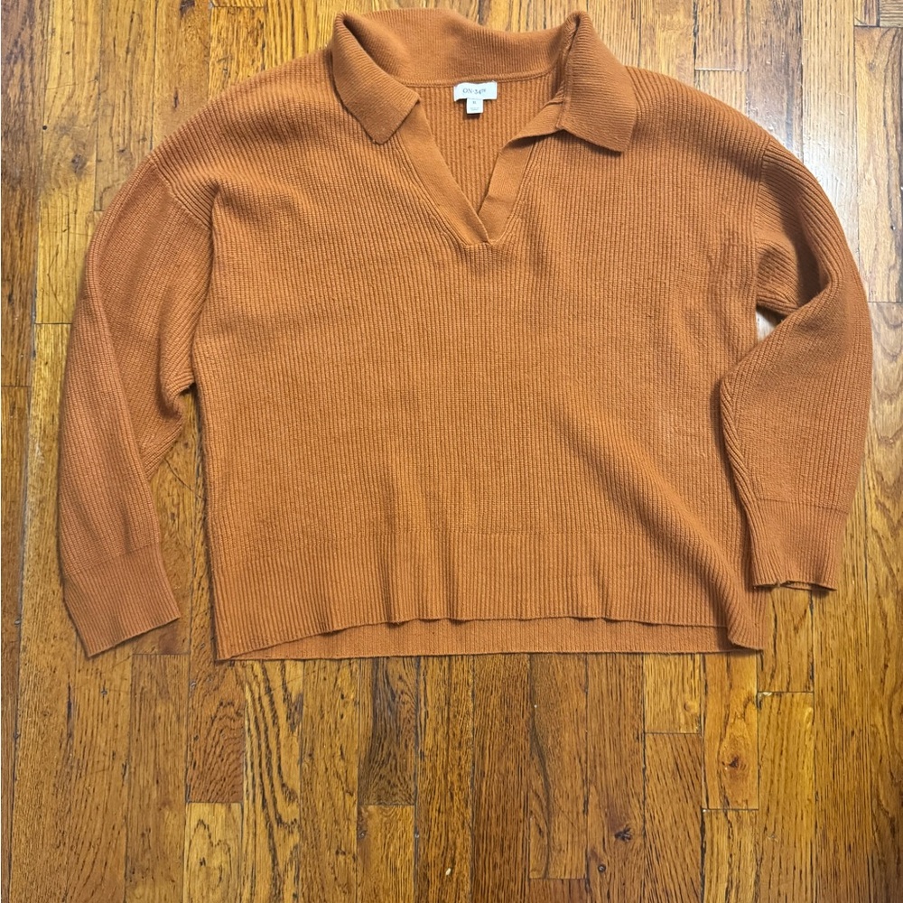 Women’s Burnt Orange VNeck Collard Sweater